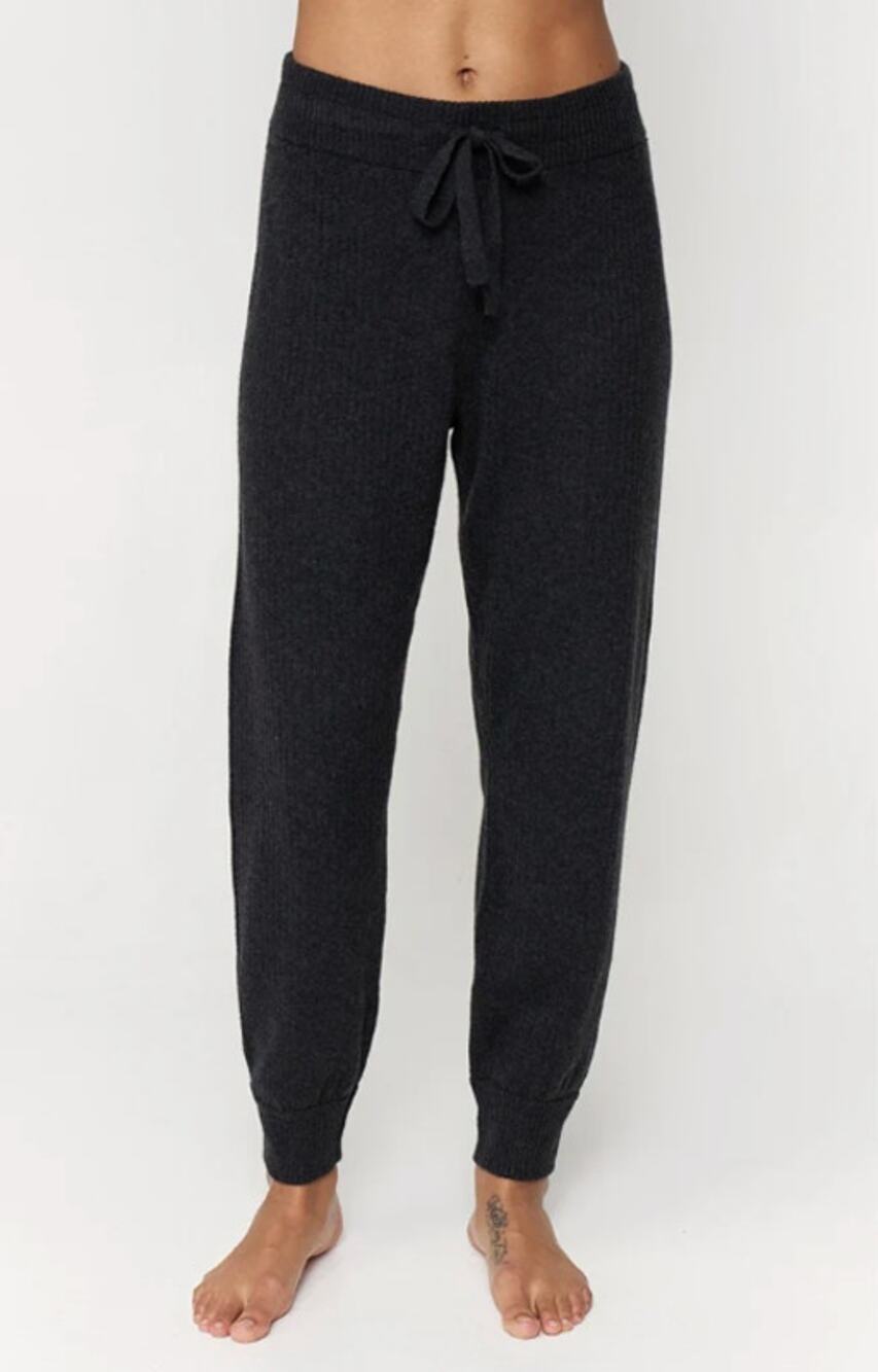 Spiritual Gangster Gray Ribbed Knit Jogger Sweatpants, Size S